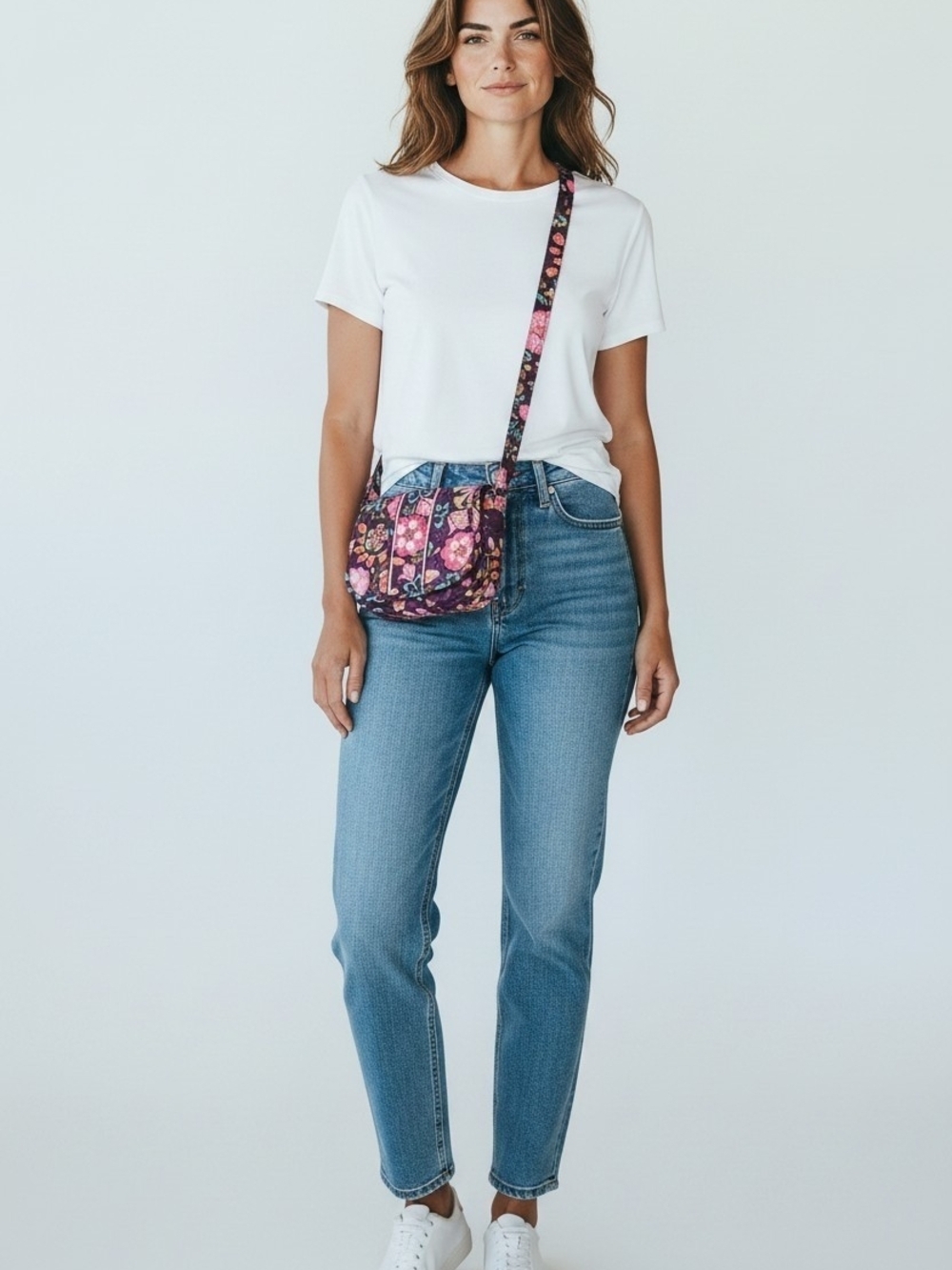 Stephanie Dawn Quilted Floral Crossbody Bag Purple Pink Adjustable Strap